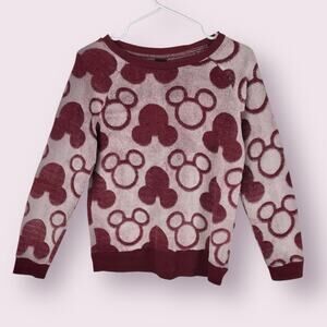 Disney's Mickey Mouse Patterned Maroon Pink Fleece Top Size Small